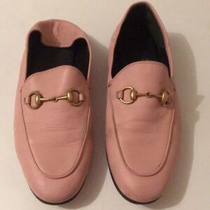 Gucci Pink Leather Horsebit Loafers
